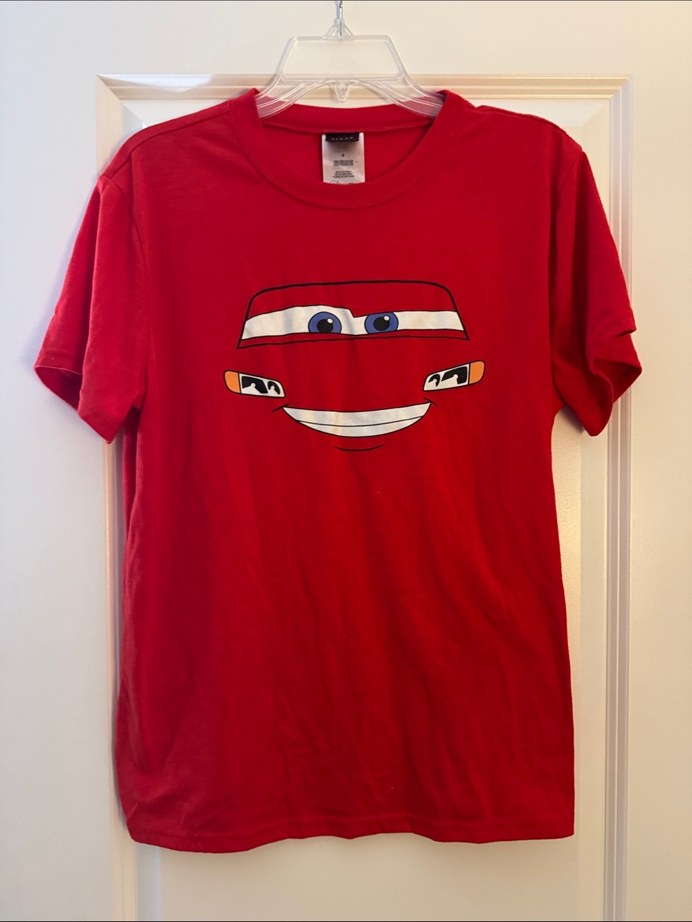 Red Short Sleeve Graphic Tee with Lightning McQueen Face